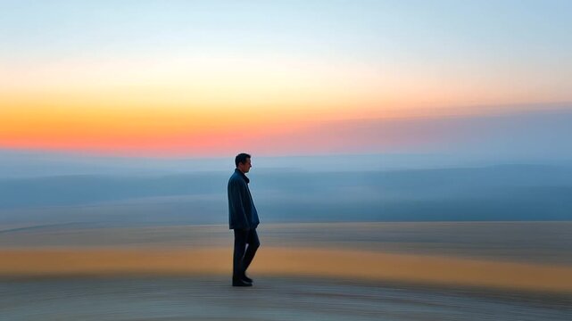 A figure stumbling through twilight fields, eyes catching last traces of light, magical realism + rural folklore, muted palette, blurred horizon, soft copy space.