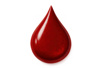 Blood drop showing liquid, plasma, and red cell components on a transparent background for medical concepts