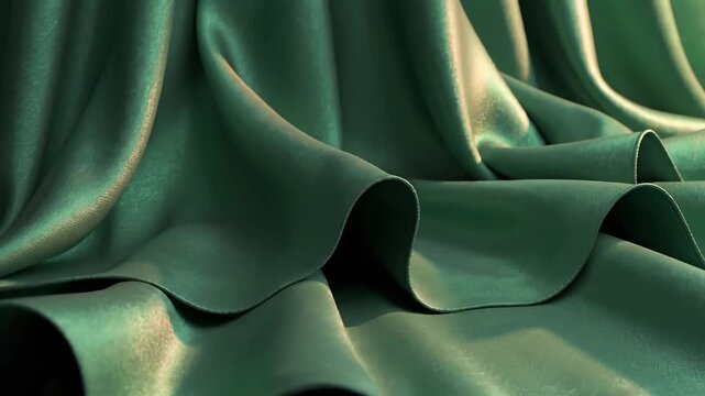 Serene emerald fabric waves gently, a captivating backdrop for modern design projects and elegant presentations with a touch of luxury and sophistication