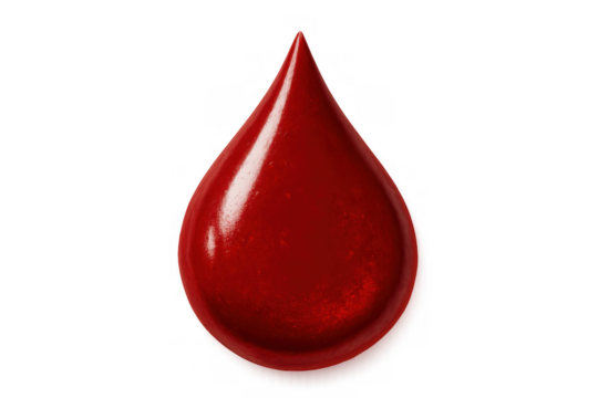Blood drop showing liquid, plasma, and red cell components on a transparent background for medical concepts