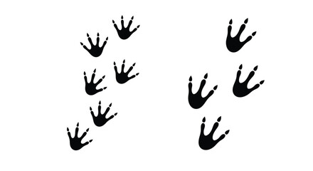 Black bird footprints scattered across a plain white background simple illustration