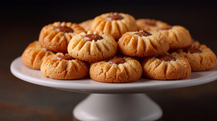 Delicious peanut butter blossom cookies on cake stand for dessert inspiration