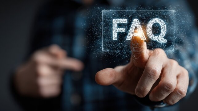 Businessman presses faq button on virtual interface for information and customer service, representing digital support
