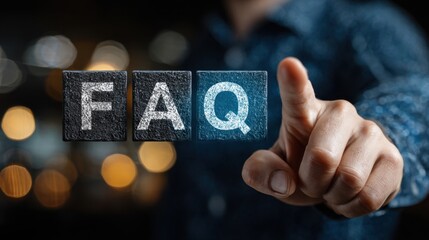 Businessman presses faq button on virtual interface for information and customer service, representing digital support