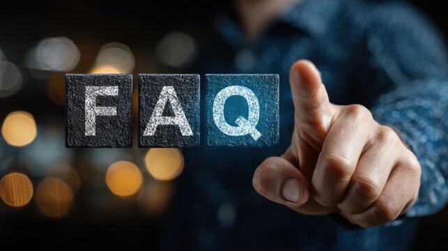 Businessman presses faq button on virtual interface for information and customer service, representing digital support