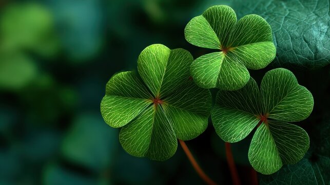 Green shamrocks cover the frame, creating a vibrant St. Patrick's Day or Earth Day themed scene, some leaves have water droplets