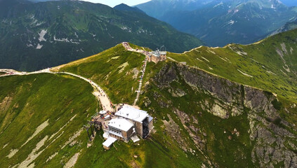 Mountain Resort Buildings on a Green Mountain Ridge