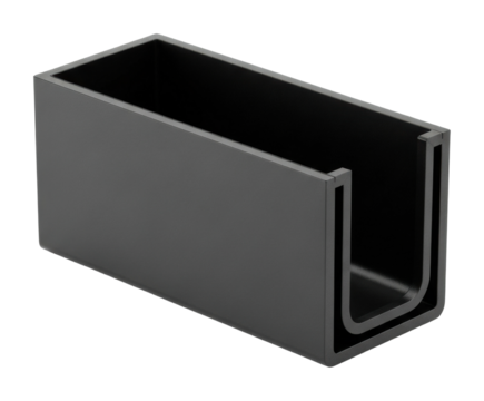 Industrial action black rectangular u-shaped metal container isolated on transparent background