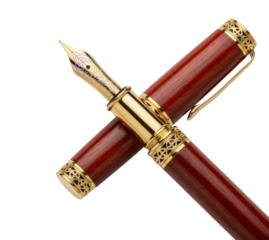 Elegant fountain pen showcase in artistic view isolated on transparent background