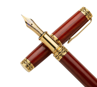Elegant fountain pen showcase in artistic view isolated on transparent background