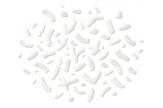 Coconut flakes shredded pieces falling transparent background