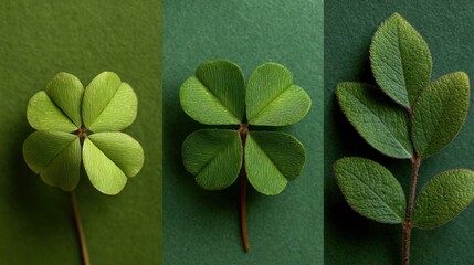 Green shamrocks cover the frame, creating a vibrant St. Patrick's Day or Earth Day themed scene, some leaves have water droplets