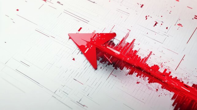 A visual representation shows market growth through data patterns and an upward arrow symbolizing progress