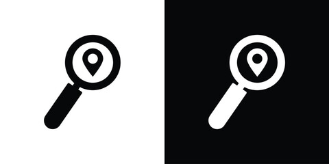 Search Location icons in black and white shilhouette style for App Ui