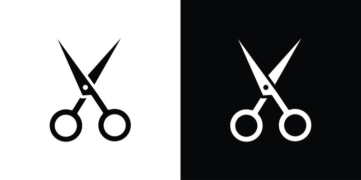 Scissors icons in black and white shilhouette style for App Ui