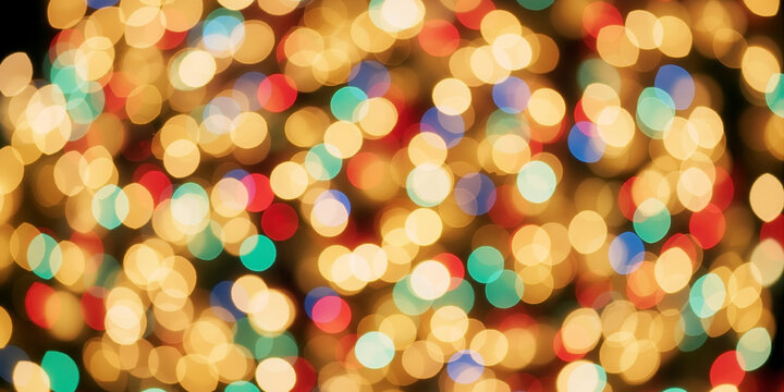 Abstract background of colorful bokeh lights. Festive celebration and holiday season backdrop banner with copy space - Powered by Adobe
