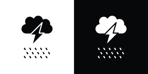 Thunderstorm icons in black and white shilhouette style for App Ui