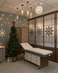 Festive Treatment Room Decorated for the Christmas Holiday Season.