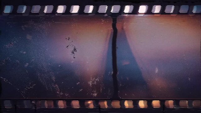 Close up of old vintage slide films glitch effect