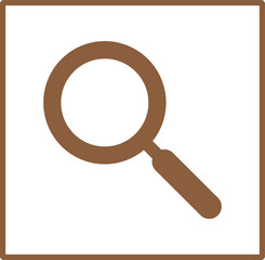 Brown magnifying glass icon within a square frame search