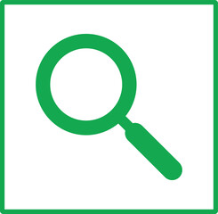 Green Magnifying Glass Icon in Square Frame symbol