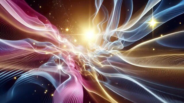 starry sky filled with bright stars and colorful light. dreamy and vibrant atmosphere in space. cosmic scene with glowing stars and colorful light trails, giving sense of wonder in vastness of space.