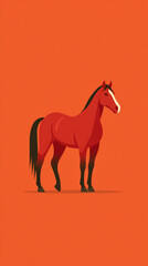 Obraz premium Stylized red horse illustration on orange background