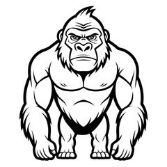 Eastern Gorilla Line Art Vector Illustration on White Background