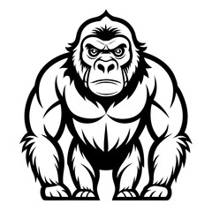Obraz premium Eastern Gorilla Line Art Vector Illustration on White Background