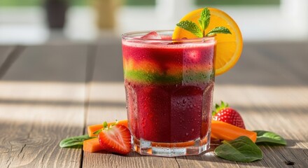Vibrant rainbow smoothie for healthy living, an energizing drink for a refreshing boost of wellness