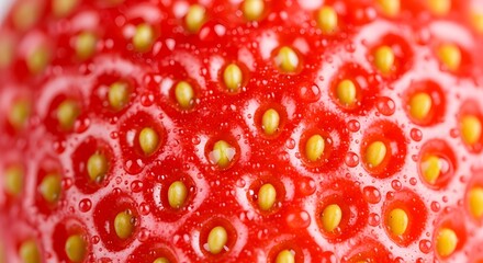 Close-up of a vibrant, juicy strawberry with water droplets, a perfect addition to your summer recipes or healthy eating campaign content