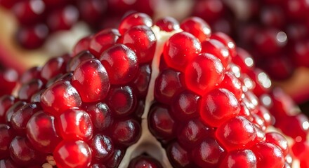 Delicious vibrant pomegranate seeds glistening in the sunlight ready to be enjoyed for a healthy snack or a refreshing recipe ingredient