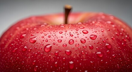Crisp red apple with glistening water droplets - a healthy, fresh choice for a vibrant lifestyle or promoting natural wellness and delicious fruit snacks