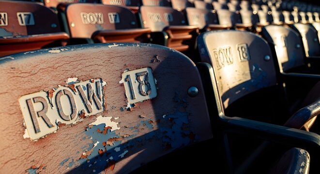 Vintage stadium seating with peeling paint evokes nostalgia and memories of thrilling games past perfect for sports themed designs