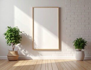 Vertical Poster Frame Mockup in Bright Minimal Loft Interior