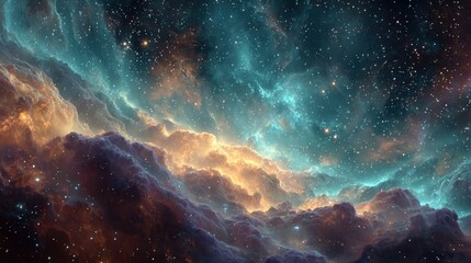 Fototapeta premium Spectacular colorful nebula background with stars, dust clouds, and galactic formation for stock market use, a high-quality realistic rendering