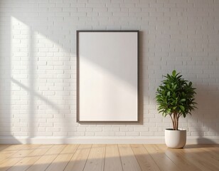 Vertical Poster Frame Mockup in Bright Minimal Loft Interior