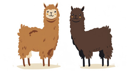Obraz premium Cute cartoon alpacas with fluffy wool isolated on light background