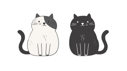 Cute hand drawn cats illustration with different colors and textures isolated on white background