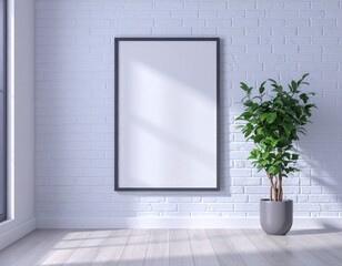 Vertical Poster Frame Mockup in Bright Minimal Loft Interior