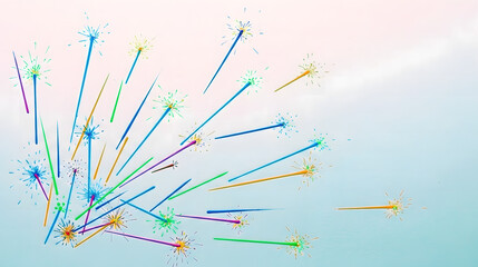 Colorful abstract sparkler burst on soft gradient background