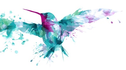 Obraz premium Vibrant hummingbird watercolor illustration captures dynamic flight energy and graceful motion art
