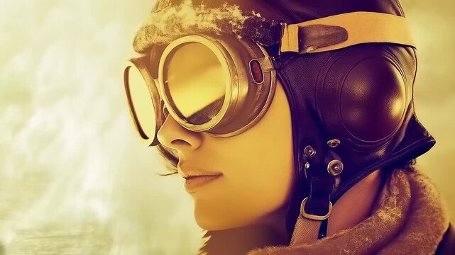 Vintage Aviator Portrait: Determined Woman in Flight Gear Ready for Adventure