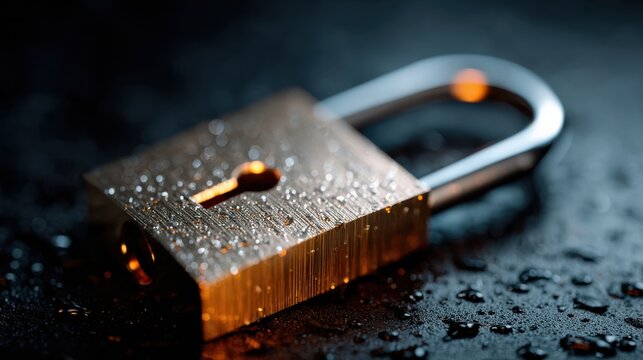 Red lock illuminated on a dark computer keyboard suggests cyber security and online safety, indicating a system protection against hackers and cybercrime