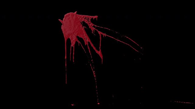 Blood splash on the wall, blood dripping down from the splash site - blood splatter VFX element in 4K with track matte