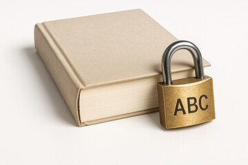 Padlock book with ABC written on it.