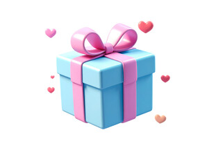 Obraz premium gift box with pink ribbon cute love floating isolated on transparent png