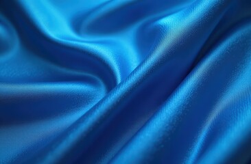 Obraz premium Smooth blue satin fabric draped elegantly, showcasing rich texture and vibrant color, perfect for fashion design and textile applications, with copy space available