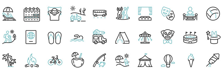 Holiday web line icons. Party, celebration, dancing, music, congrats and more. Editable stroke. Vector illustration