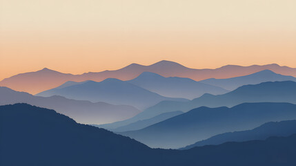 Layers of Blue Mountains at Sunrise or Sunset, Showing Atmospheric Perspective and Haze on the Horizon